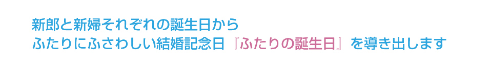 新郎と新婦それぞれの誕生日からふたりにふさわしい結婚記念日『ふたりの誕生日』を導き出します